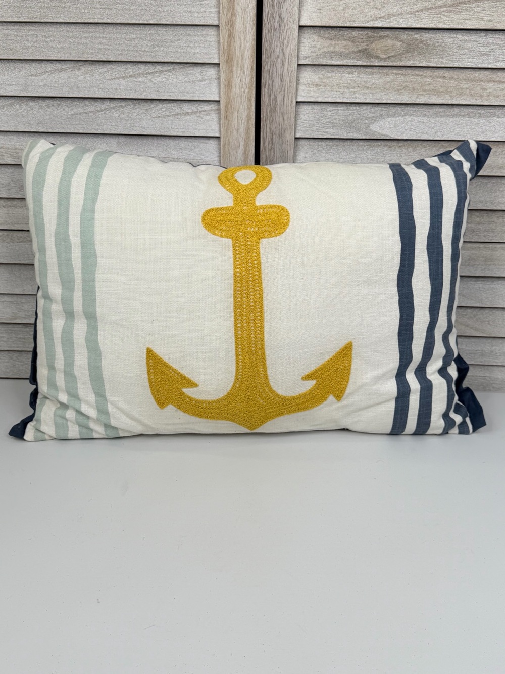 Coastal/Anchor Accent Pillow Embroidered Linen Texture